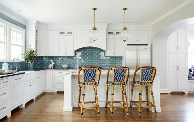 White Kitchen Blue Tile
